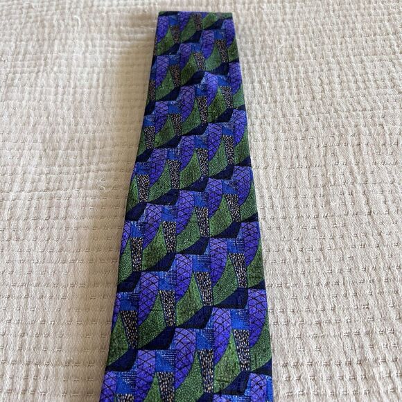 Ermenegildo Zegna Neck Tie Men Sz. XL Blue Green Silk Italy Abstract Art Preppy - Picture 5 of 6